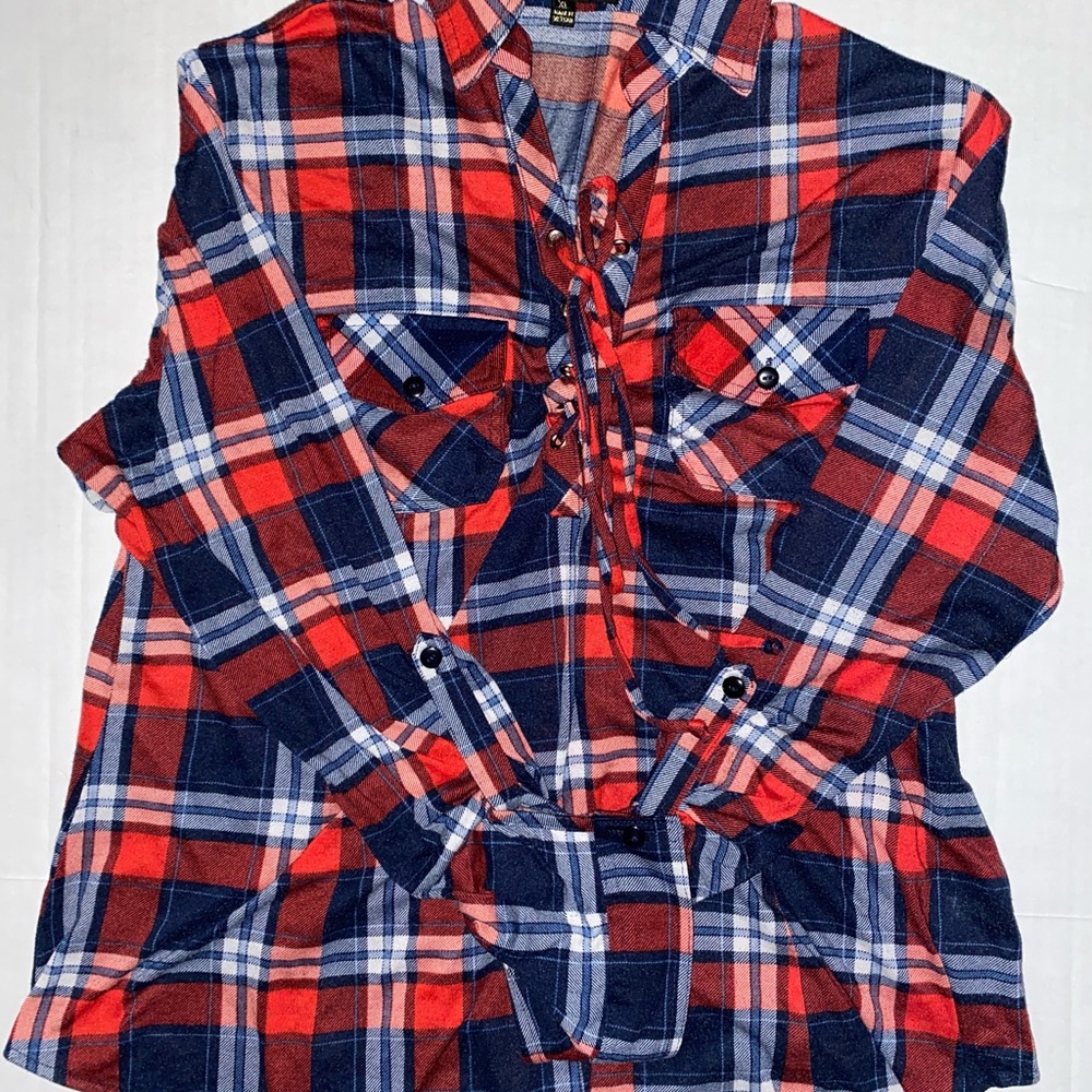 Red and Blue Plaid Button Down Shirt